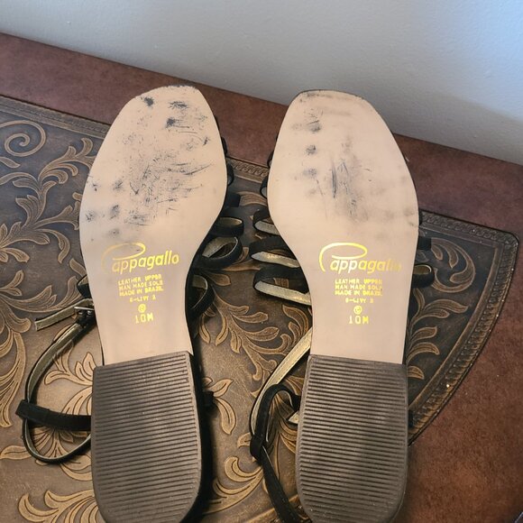 Pappagallo VTG Black Strappy Sandals Size 10M Leather Sandal Made in Brazil - Picture 6 of 7